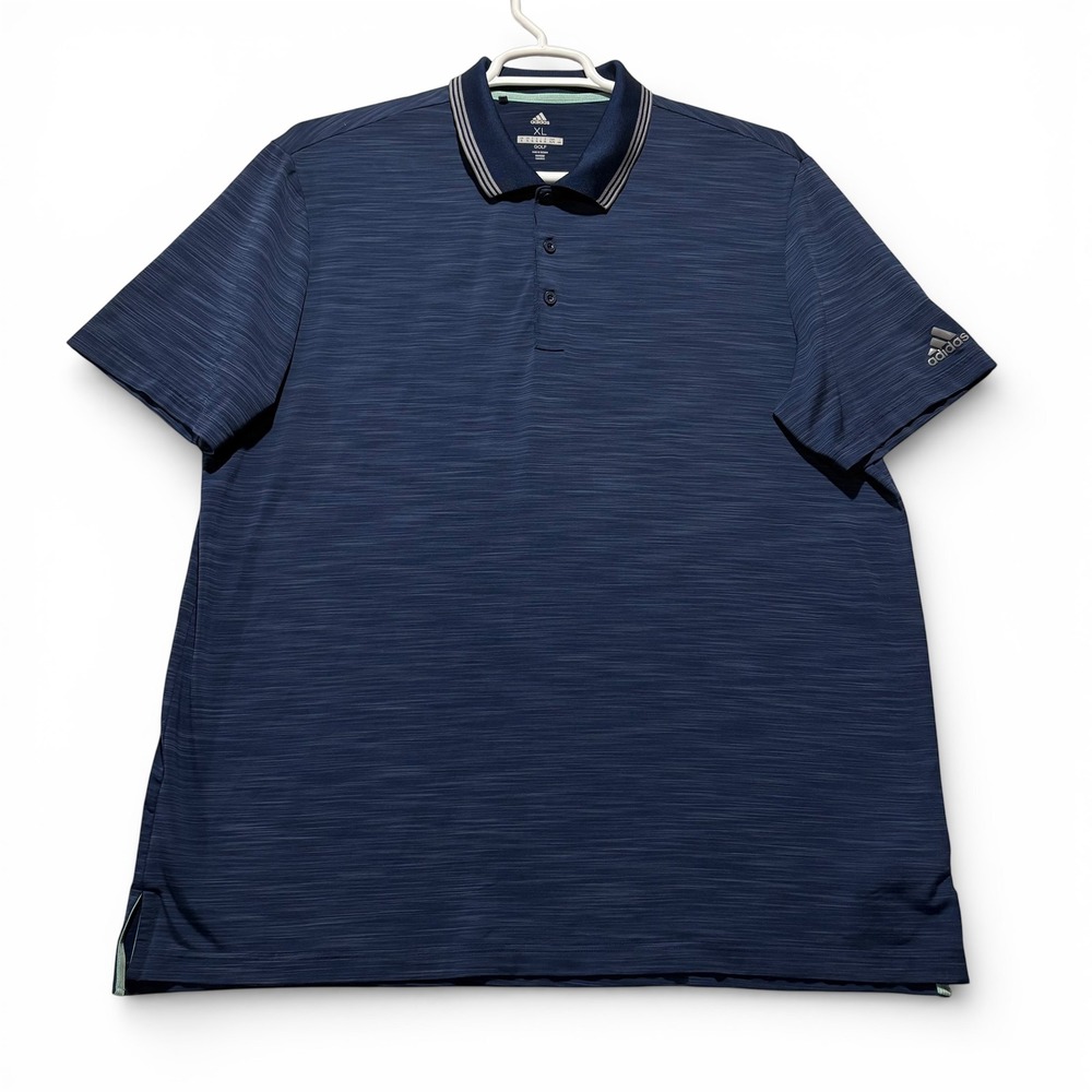 Adidas Golf Polo Shirt Men's Size XL Navy Blue Space Dye Stripe Collar